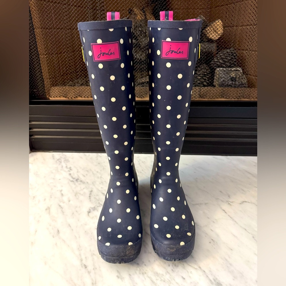Women’s Joules Tall Polka dot Rain Boots Size 8